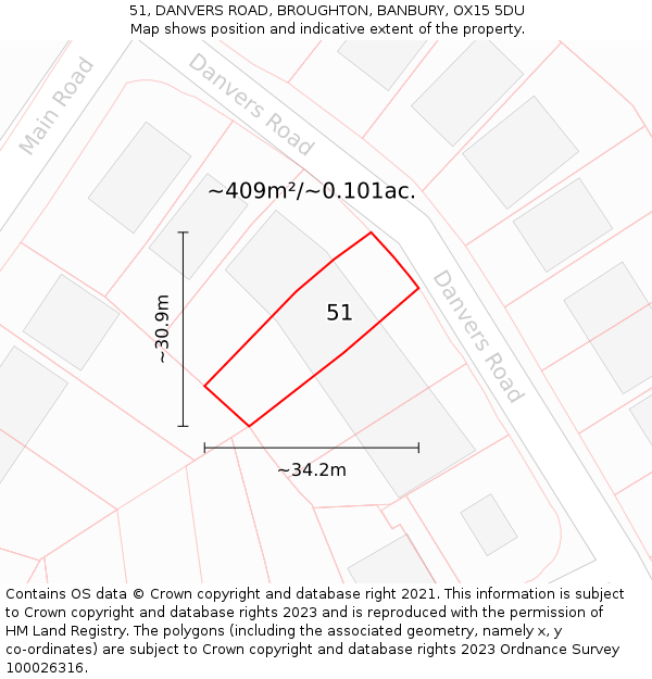 51, DANVERS ROAD, BROUGHTON, BANBURY, OX15 5DU: Plot and title map