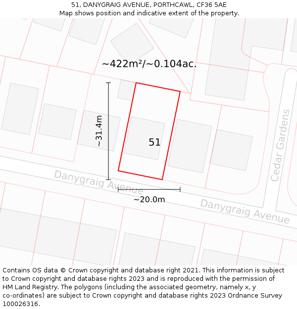 51, DANYGRAIG AVENUE, PORTHCAWL, CF36 5AE: Plot and title map