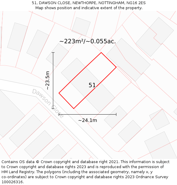 51, DAWSON CLOSE, NEWTHORPE, NOTTINGHAM, NG16 2ES: Plot and title map