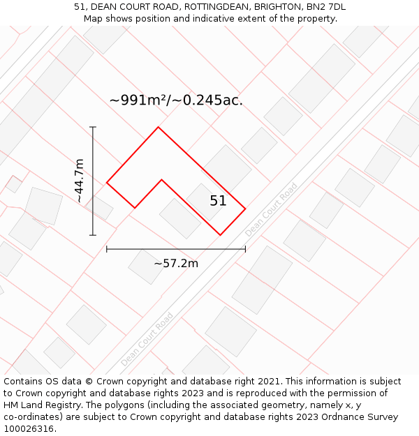 51, DEAN COURT ROAD, ROTTINGDEAN, BRIGHTON, BN2 7DL: Plot and title map