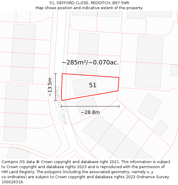 51, DEFFORD CLOSE, REDDITCH, B97 5WR: Plot and title map