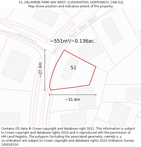 51, DELAMERE PARK WAY WEST, CUDDINGTON, NORTHWICH, CW8 2UJ: Plot and title map