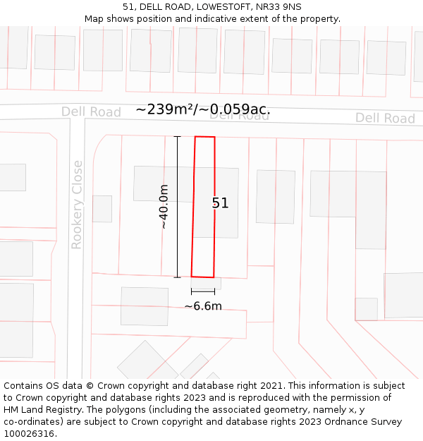 51, DELL ROAD, LOWESTOFT, NR33 9NS: Plot and title map