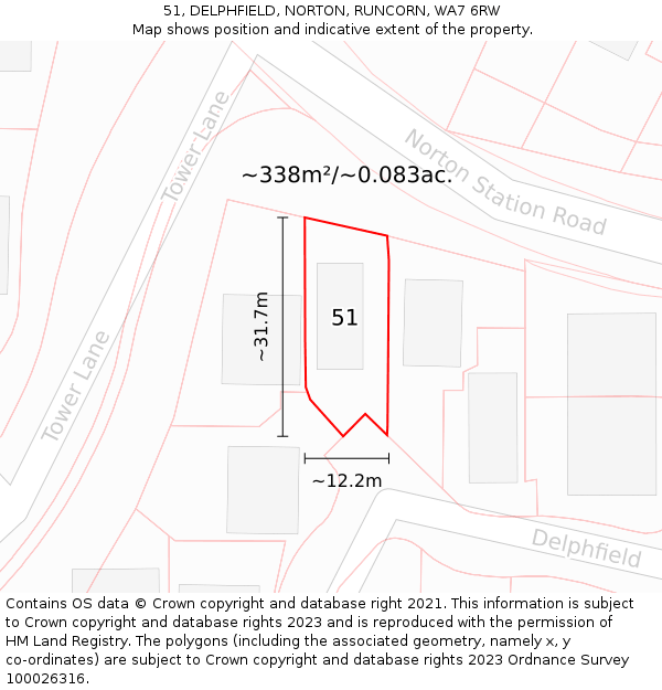 51, DELPHFIELD, NORTON, RUNCORN, WA7 6RW: Plot and title map