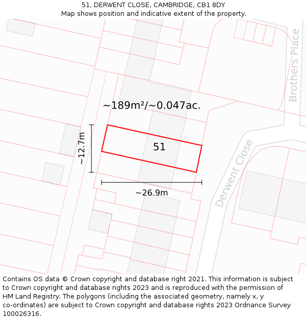 51, DERWENT CLOSE, CAMBRIDGE, CB1 8DY: Plot and title map