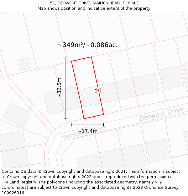 51, DERWENT DRIVE, MAIDENHEAD, SL6 6LE: Plot and title map