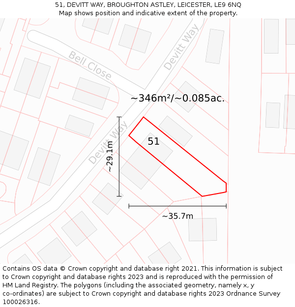 51, DEVITT WAY, BROUGHTON ASTLEY, LEICESTER, LE9 6NQ: Plot and title map