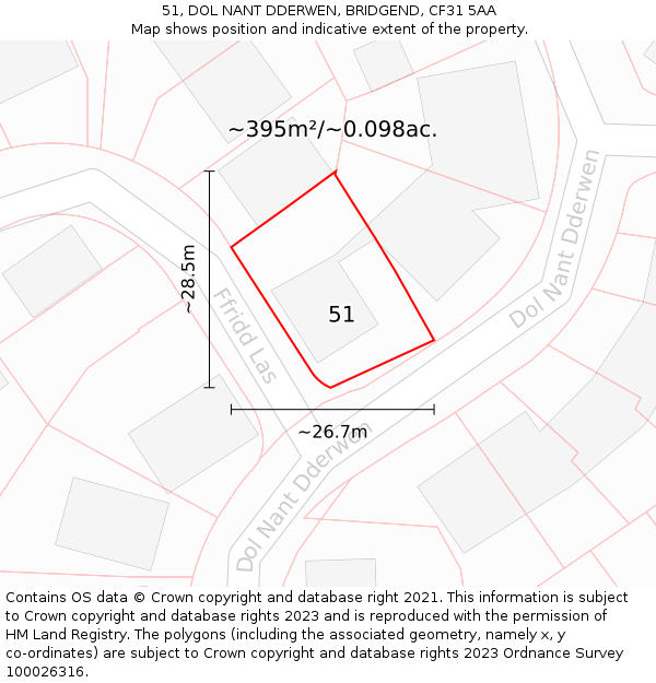 51, DOL NANT DDERWEN, BRIDGEND, CF31 5AA: Plot and title map