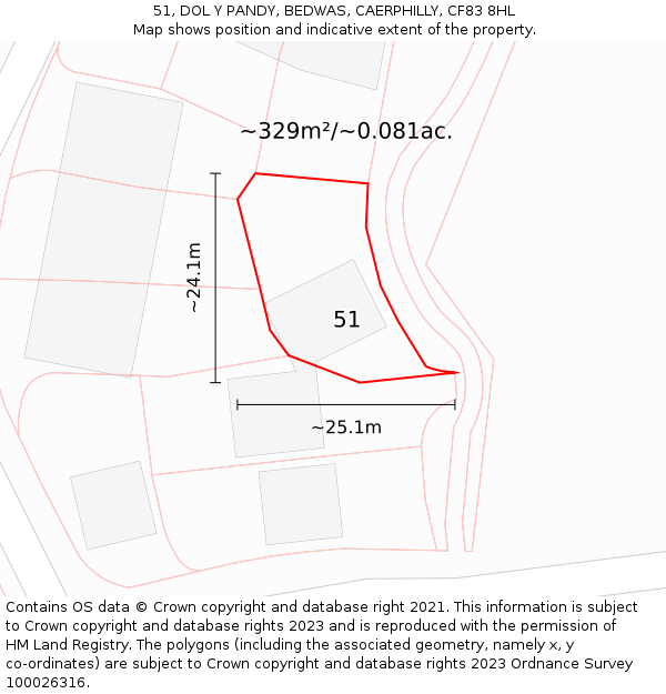 51, DOL Y PANDY, BEDWAS, CAERPHILLY, CF83 8HL: Plot and title map