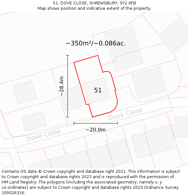 51, DOVE CLOSE, SHREWSBURY, SY2 6FB: Plot and title map