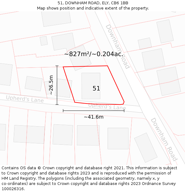 51, DOWNHAM ROAD, ELY, CB6 1BB: Plot and title map