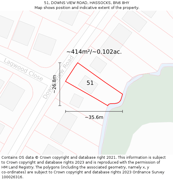 51, DOWNS VIEW ROAD, HASSOCKS, BN6 8HY: Plot and title map