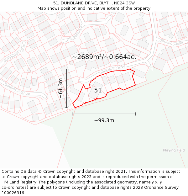 51, DUNBLANE DRIVE, BLYTH, NE24 3SW: Plot and title map