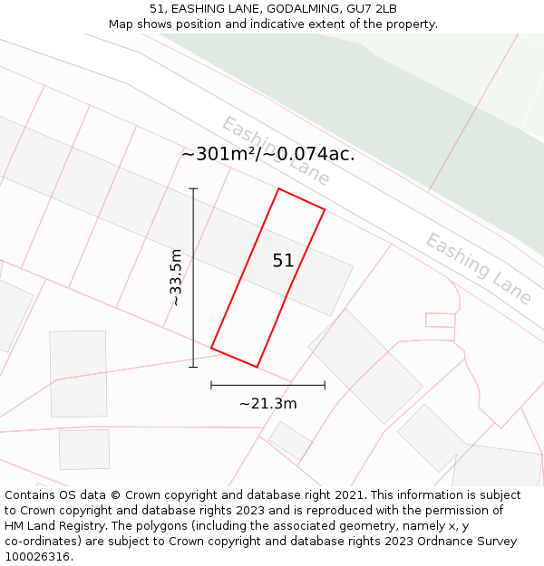51, EASHING LANE, GODALMING, GU7 2LB: Plot and title map