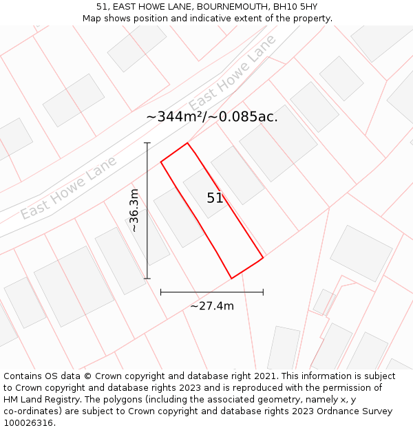 51, EAST HOWE LANE, BOURNEMOUTH, BH10 5HY: Plot and title map