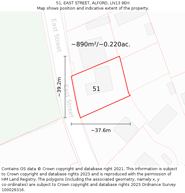 51, EAST STREET, ALFORD, LN13 9EH: Plot and title map
