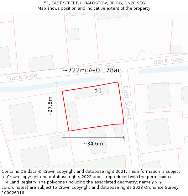 51, EAST STREET, HIBALDSTOW, BRIGG, DN20 9EG: Plot and title map