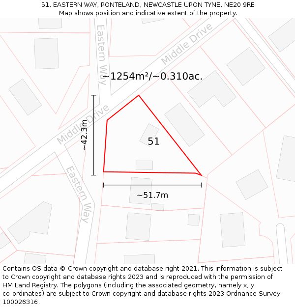 51, EASTERN WAY, PONTELAND, NEWCASTLE UPON TYNE, NE20 9RE: Plot and title map