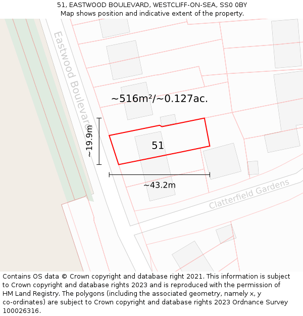 51, EASTWOOD BOULEVARD, WESTCLIFF-ON-SEA, SS0 0BY: Plot and title map