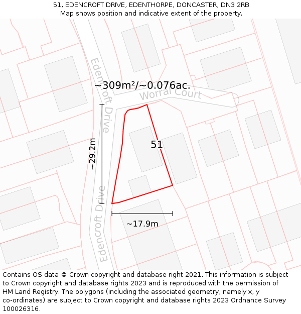51, EDENCROFT DRIVE, EDENTHORPE, DONCASTER, DN3 2RB: Plot and title map