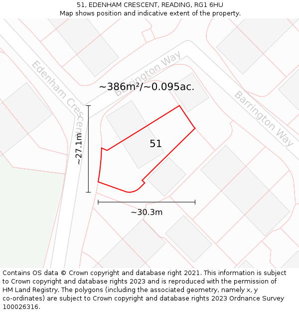 51, EDENHAM CRESCENT, READING, RG1 6HU: Plot and title map