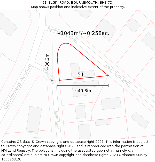 51, ELGIN ROAD, BOURNEMOUTH, BH3 7DJ: Plot and title map