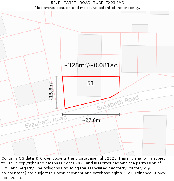 51, ELIZABETH ROAD, BUDE, EX23 8AS: Plot and title map