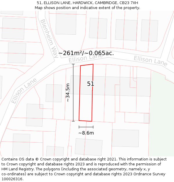 51, ELLISON LANE, HARDWICK, CAMBRIDGE, CB23 7XH: Plot and title map