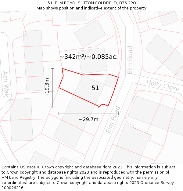 51, ELM ROAD, SUTTON COLDFIELD, B76 2PQ: Plot and title map