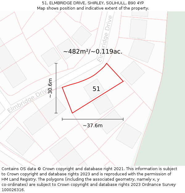 51, ELMBRIDGE DRIVE, SHIRLEY, SOLIHULL, B90 4YP: Plot and title map