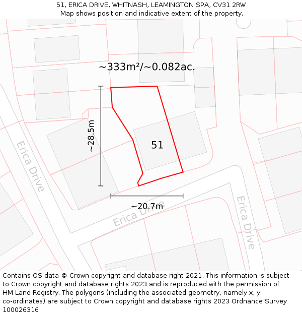 51, ERICA DRIVE, WHITNASH, LEAMINGTON SPA, CV31 2RW: Plot and title map