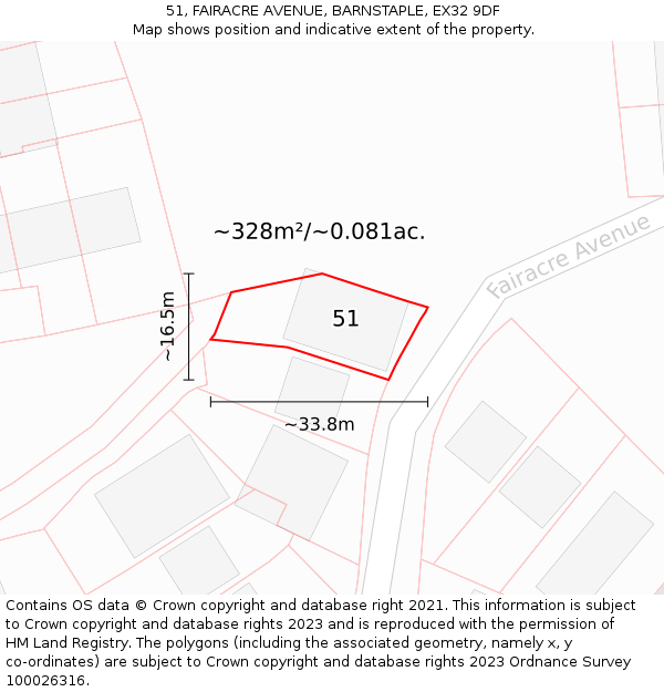 51, FAIRACRE AVENUE, BARNSTAPLE, EX32 9DF: Plot and title map