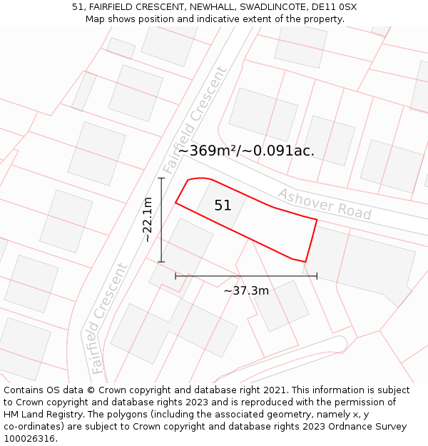51, FAIRFIELD CRESCENT, NEWHALL, SWADLINCOTE, DE11 0SX: Plot and title map