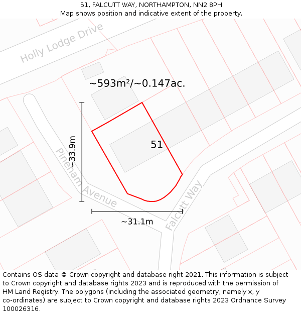 51, FALCUTT WAY, NORTHAMPTON, NN2 8PH: Plot and title map