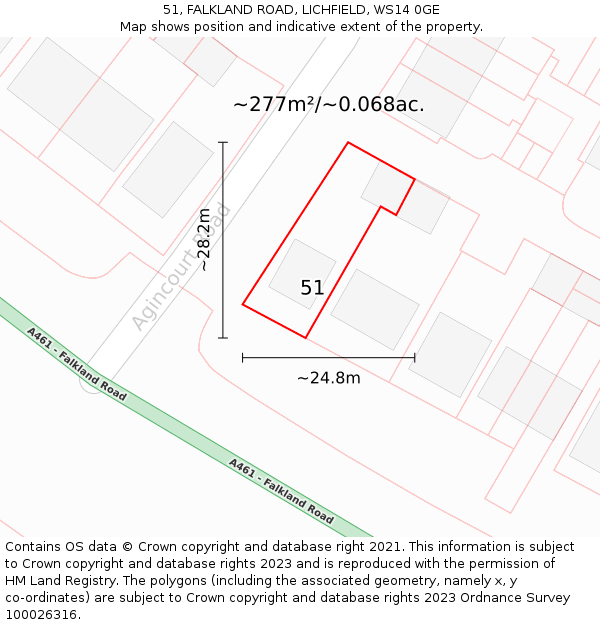 51, FALKLAND ROAD, LICHFIELD, WS14 0GE: Plot and title map