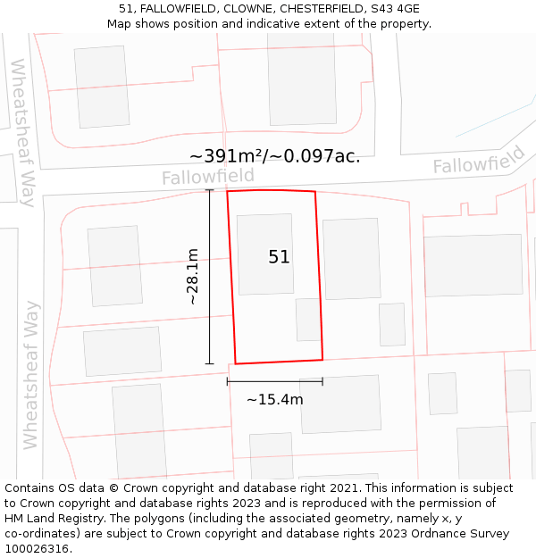 51, FALLOWFIELD, CLOWNE, CHESTERFIELD, S43 4GE: Plot and title map