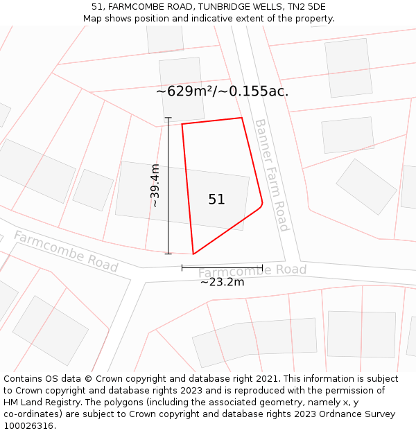 51, FARMCOMBE ROAD, TUNBRIDGE WELLS, TN2 5DE: Plot and title map