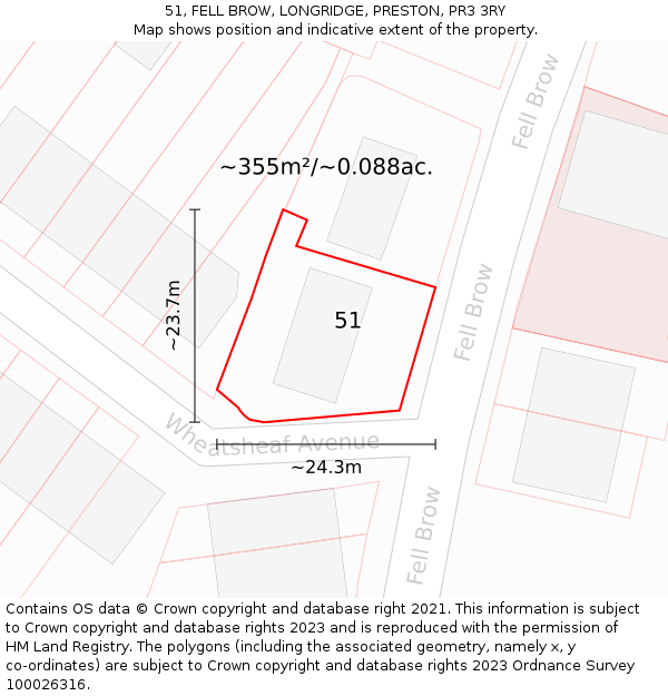 51, FELL BROW, LONGRIDGE, PRESTON, PR3 3RY: Plot and title map