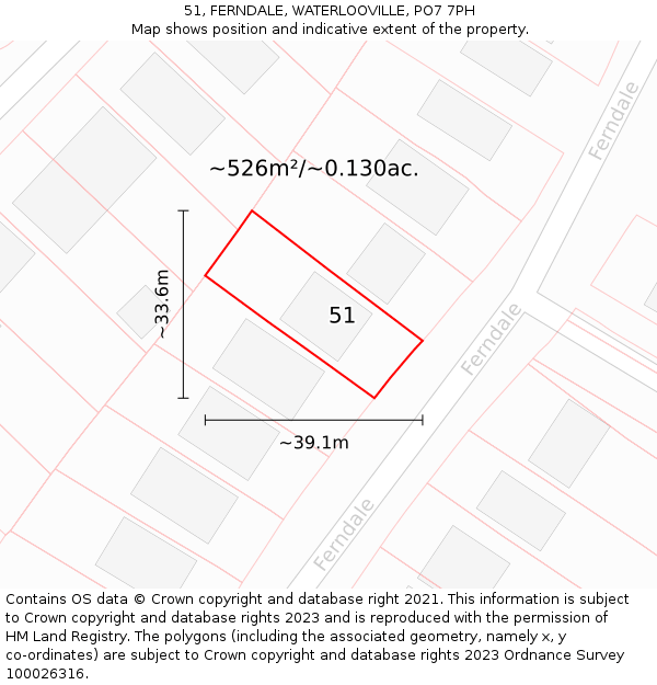 51, FERNDALE, WATERLOOVILLE, PO7 7PH: Plot and title map