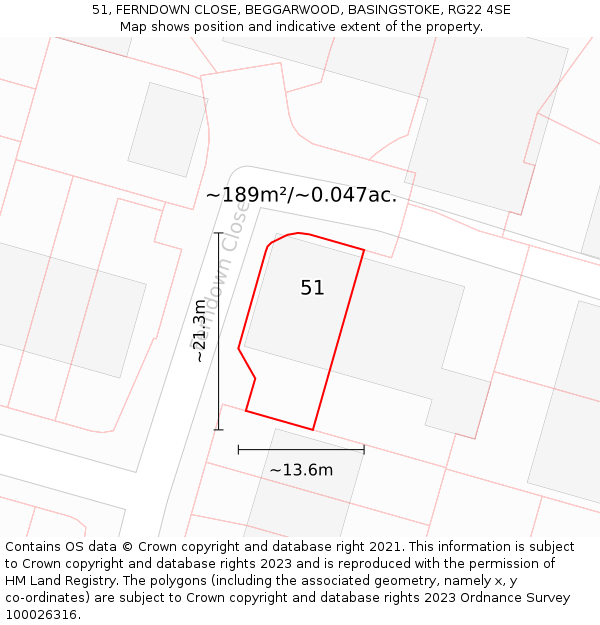 51, FERNDOWN CLOSE, BEGGARWOOD, BASINGSTOKE, RG22 4SE: Plot and title map