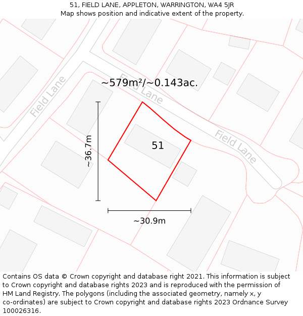 51, FIELD LANE, APPLETON, WARRINGTON, WA4 5JR: Plot and title map