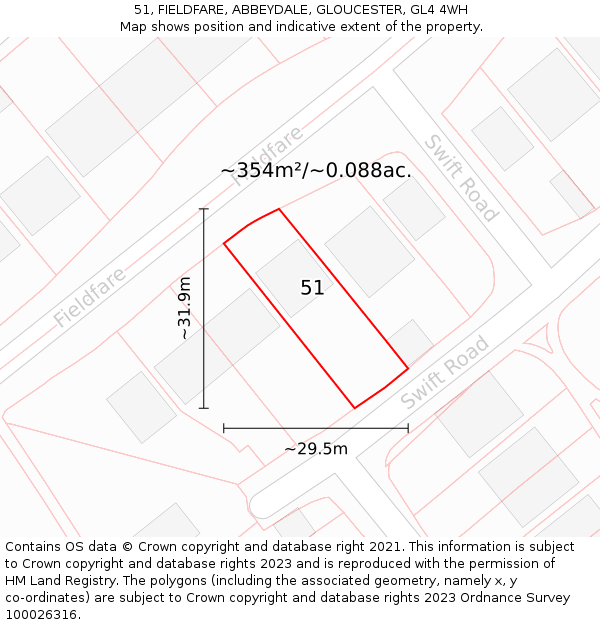 51, FIELDFARE, ABBEYDALE, GLOUCESTER, GL4 4WH: Plot and title map
