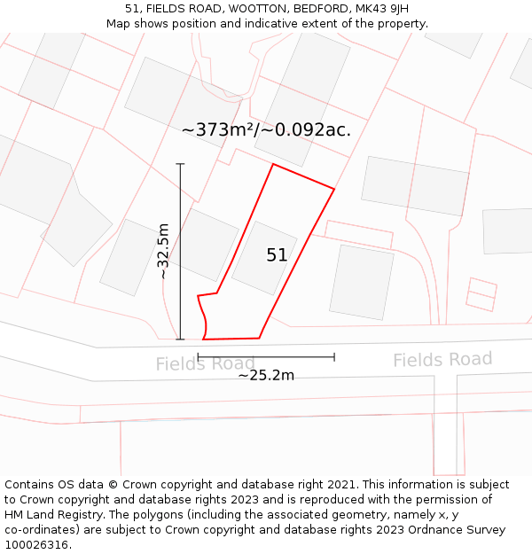 51, FIELDS ROAD, WOOTTON, BEDFORD, MK43 9JH: Plot and title map