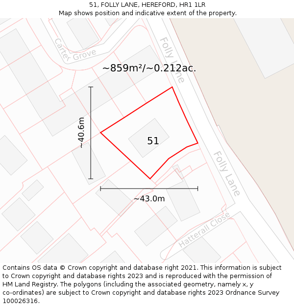 51, FOLLY LANE, HEREFORD, HR1 1LR: Plot and title map