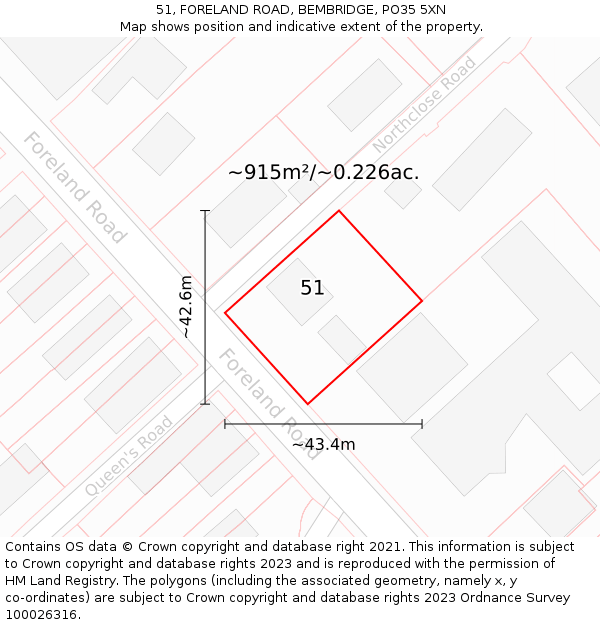 51, FORELAND ROAD, BEMBRIDGE, PO35 5XN: Plot and title map