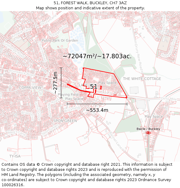 51, FOREST WALK, BUCKLEY, CH7 3AZ: Plot and title map
