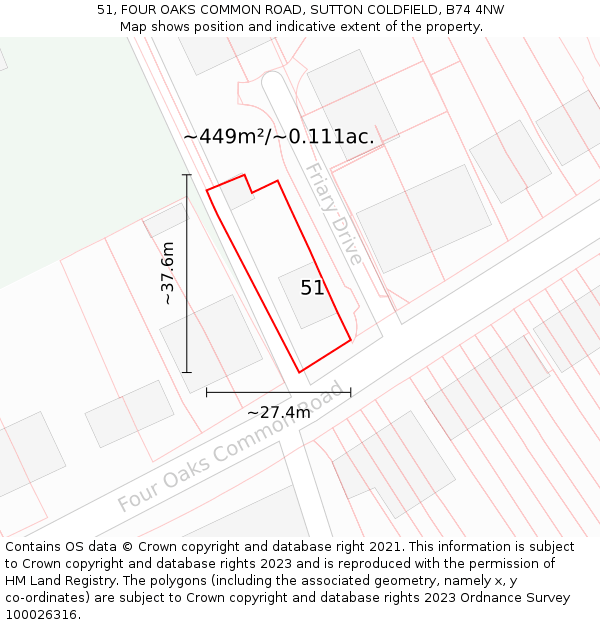 51, FOUR OAKS COMMON ROAD, SUTTON COLDFIELD, B74 4NW: Plot and title map