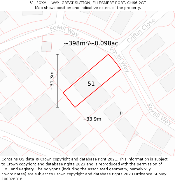 51, FOXALL WAY, GREAT SUTTON, ELLESMERE PORT, CH66 2GT: Plot and title map
