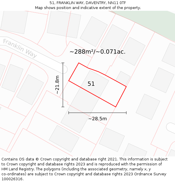51, FRANKLIN WAY, DAVENTRY, NN11 0TF: Plot and title map