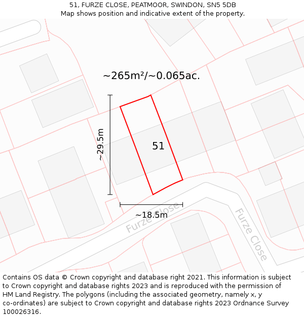 51, FURZE CLOSE, PEATMOOR, SWINDON, SN5 5DB: Plot and title map